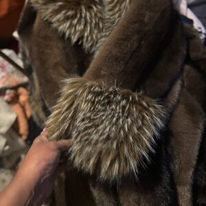 Faux Fur Brown Coat with Textured Collar and Cuffs